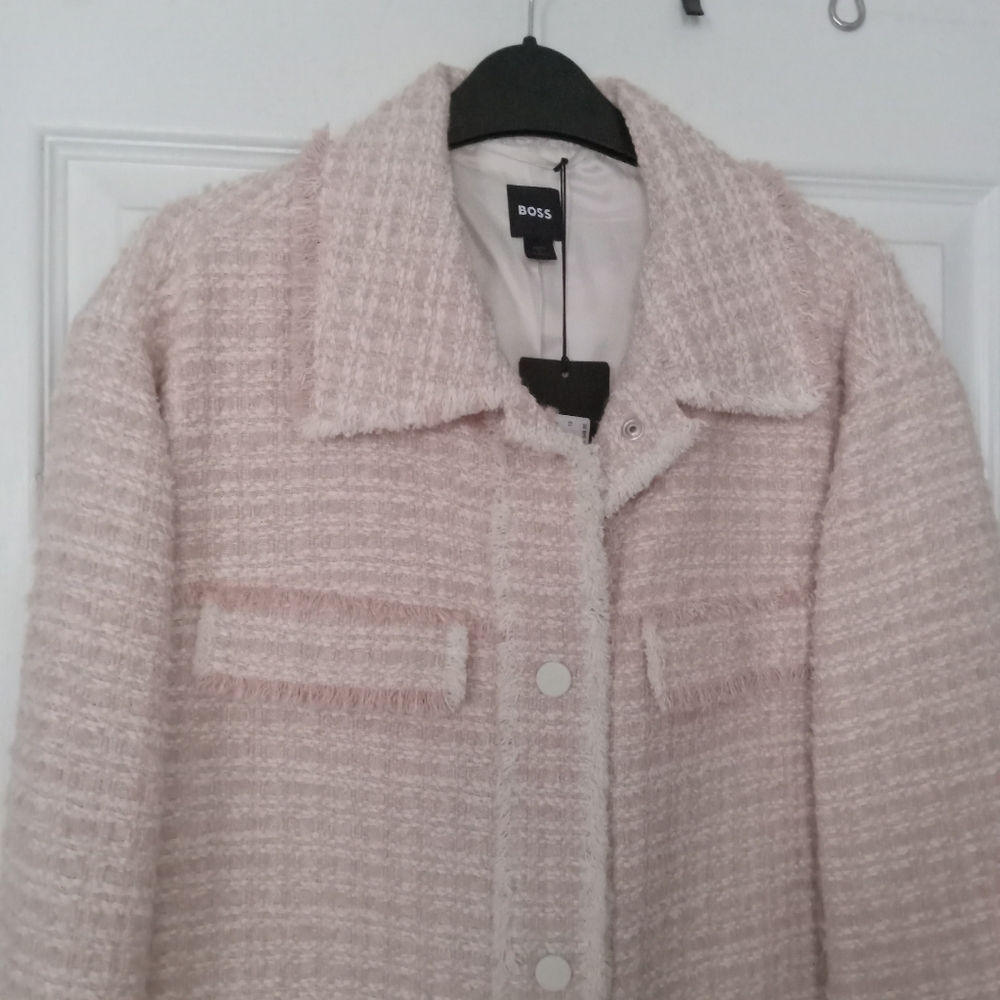 HUGO BOSS WOMENS PINK WHITE TWEED STYLE BLAZER JACKET SIZE US 12 NEW WITH TAGS - Picture 6 of 6